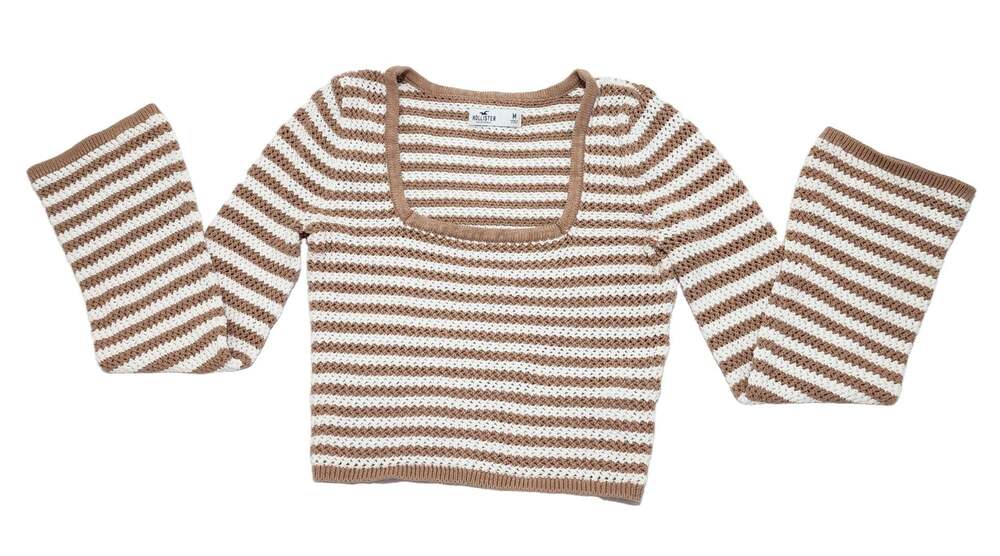 Hollister Co. Boho Chevron Striped Open Knit Crochet Sweater Top Size M